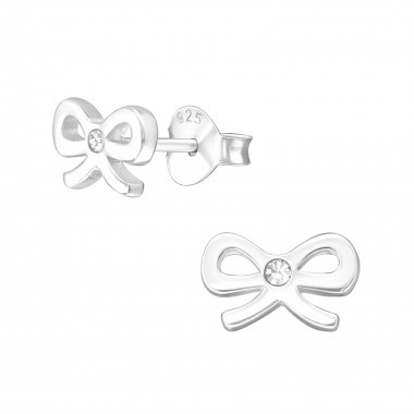 Bow - 925 Sterling Silver Stud Earrings with Crystals SD26266