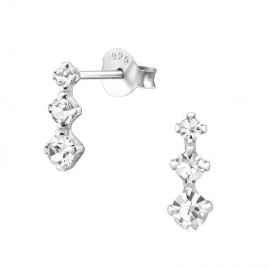 Bar - 925 Sterling Silver Stud Earrings with Crystals SD26520