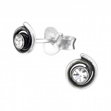 Spiral - 925 Sterling Silver Stud Earrings with Crystals SD26924