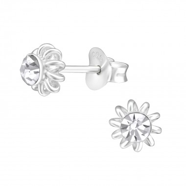 Sun - 925 Sterling Silver Stud Earrings with Crystals SD26926