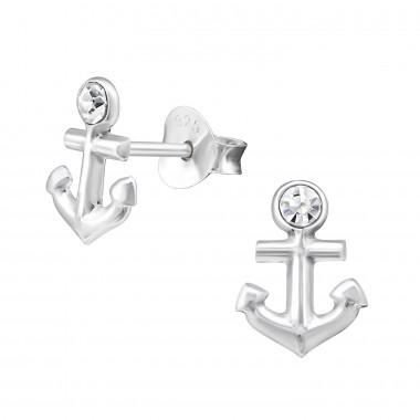Anchor - 925 Sterling Silver Stud Earrings with Crystals SD26932