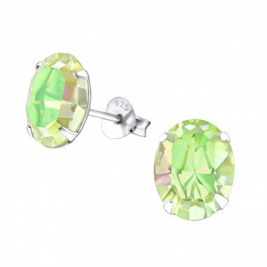 Oval - 925 Sterling Silver Stud Earrings with Crystals SD27751