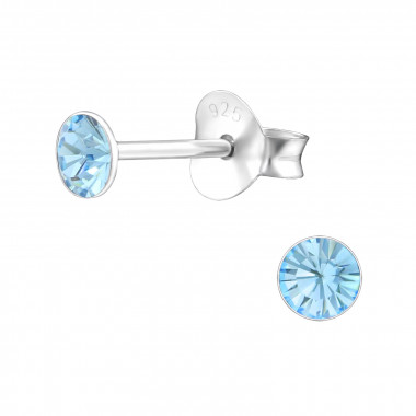 Round - 925 Sterling Silver Stud Earrings with Crystals SD28082