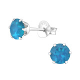 Round - 925 Sterling Silver Stud Earrings with Crystals SD28084