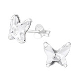 Butterfly - 925 Sterling Silver Stud Earrings with Crystals SD28151