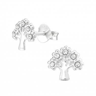 Tree - 925 Sterling Silver Stud Earrings with Crystals SD29096