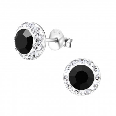 Round - 925 Sterling Silver Stud Earrings with Crystals SD29100