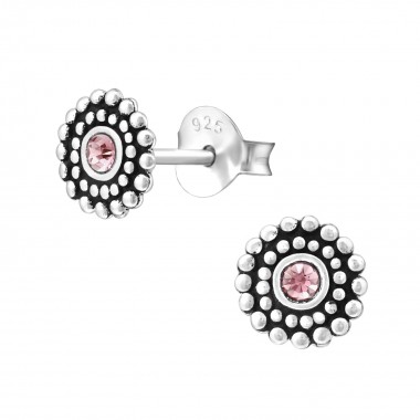 Round - 925 Sterling Silver Stud Earrings with Crystals SD29351
