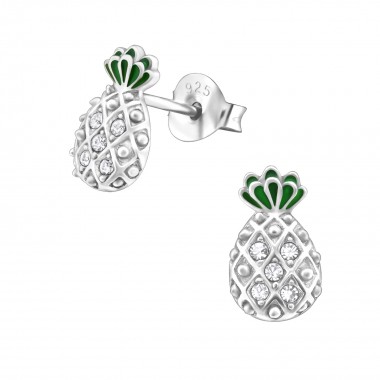 Pineapple - 925 Sterling Silver Stud Earrings with Crystals SD30240