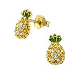 Pineapple - 925 Sterling Silver Stud Earrings with Crystals SD30241