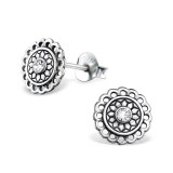 Bali Round - 925 Sterling Silver Stud Earrings with Crystals SD31070
