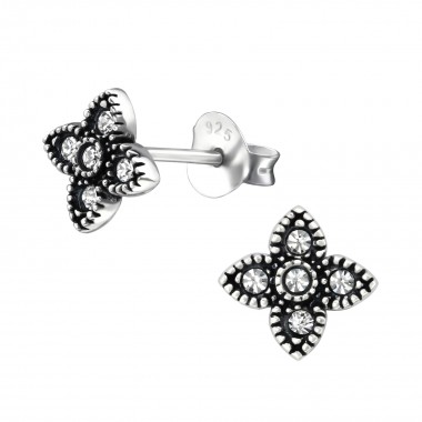Bali Star - 925 Sterling Silver Stud Earrings with Crystals SD31072