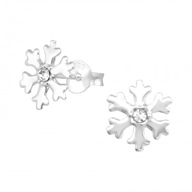 Snowflake - 925 Sterling Silver Stud Earrings with Crystals SD31165