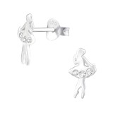 Ballet Dancer - 925 Sterling Silver Stud Earrings with Crystals SD32057