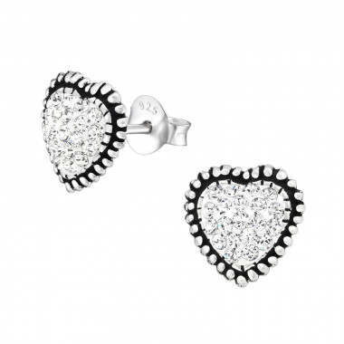 Heart - 925 Sterling Silver Stud Earrings with Crystals SD32759