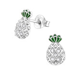 Pineapple - 925 Sterling Silver Stud Earrings with Crystals SD32924