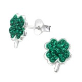 Lucky Clover - 925 Sterling Silver Stud Earrings with Crystals SD33065