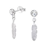 Hanging Feather - 925 Sterling Silver Stud Earrings with Crystals SD33426