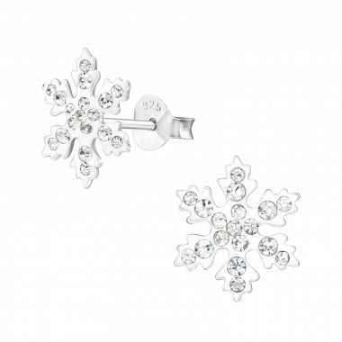 Snowflake - 925 Sterling Silver Stud Earrings with Crystals SD33670