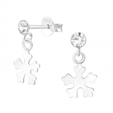 Hanging Snowflake - 925 Sterling Silver Stud Earrings with Crystals SD33733