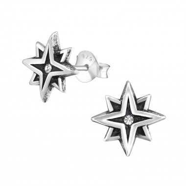 Star - 925 Sterling Silver Stud Earrings with Crystals SD33743