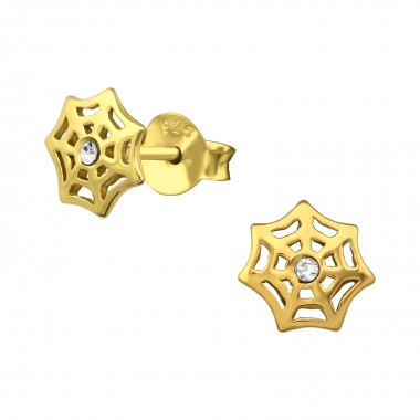 Spider Web - 925 Sterling Silver Stud Earrings with Crystals SD34630