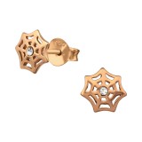 Spider Web - 925 Sterling Silver Stud Earrings with Crystals SD34631