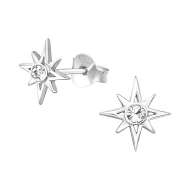 Sun - 925 Sterling Silver Stud Earrings with Crystals SD34933