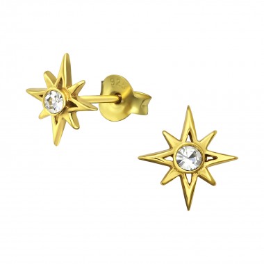 Star - 925 Sterling Silver Stud Earrings with Crystals SD34934
