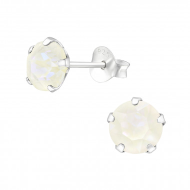 Round 6mm - 925 Sterling Silver Stud Earrings with Crystals SD34950