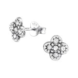 Flower - 925 Sterling Silver Stud Earrings with Crystals SD34988