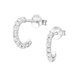 Half Hoop - 925 Sterling Silver Stud Earrings with Crystals SD35577