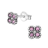 Flower - 925 Sterling Silver Stud Earrings with Crystals SD35701