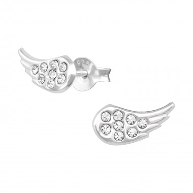Wing - 925 Sterling Silver Stud Earrings with Crystals SD36476