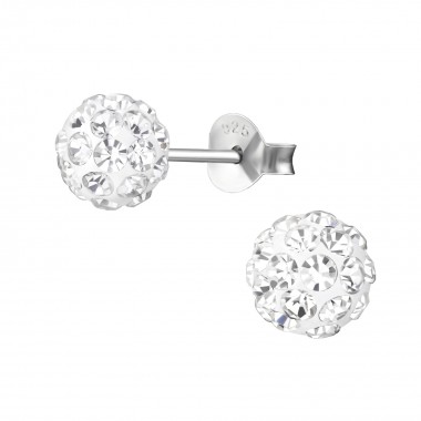 Round - 925 Sterling Silver Stud Earrings with Crystals SD36639