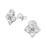 Antique - 925 Sterling Silver Stud Earrings with Crystals SD37018