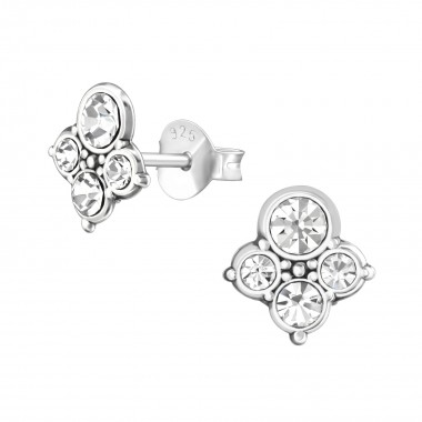 Antique - 925 Sterling Silver Stud Earrings with Crystals SD37018