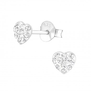 Heart - 925 Sterling Silver Stud Earrings with Crystals SD37078