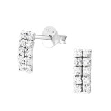 Square - 925 Sterling Silver Stud Earrings with Crystals SD37256