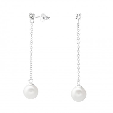 Hanging Pearl - 925 Sterling Silver Stud Earrings with Crystals SD37581