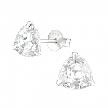 Trilliant - 925 Sterling Silver Stud Earrings with Crystals SD37657