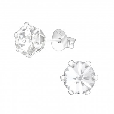 Round - 925 Sterling Silver Stud Earrings with Crystals SD37658