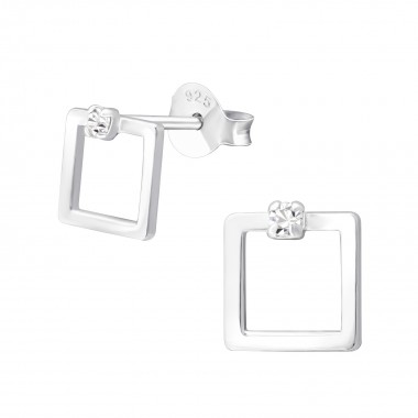 Square - 925 Sterling Silver Stud Earrings with Crystals SD37665