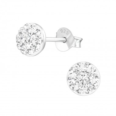 Round - 925 Sterling Silver Stud Earrings with Crystals SD37760
