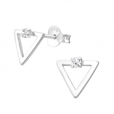 Triangle - 925 Sterling Silver Stud Earrings with Crystals SD37792