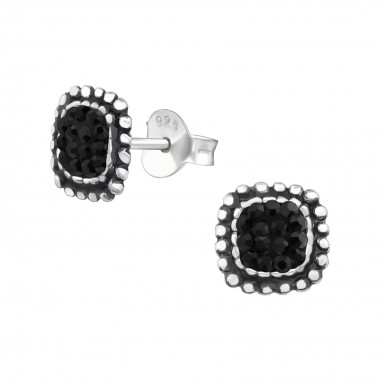 Square - 925 Sterling Silver Stud Earrings with Crystals SD37929