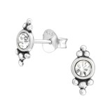 Antique - 925 Sterling Silver Stud Earrings with Crystals SD37936