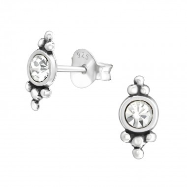 Antique - 925 Sterling Silver Stud Earrings with Crystals SD37936