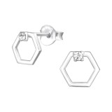 Hexagon - 925 Sterling Silver Stud Earrings with Crystals SD37937