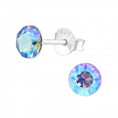 Round - 925 Sterling Silver Stud Earrings with Crystals SD37957